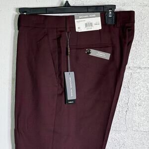 Michael Kors Men's Classic-Fit Wool-Blend Suit Pants Burgundy 34x30 $200